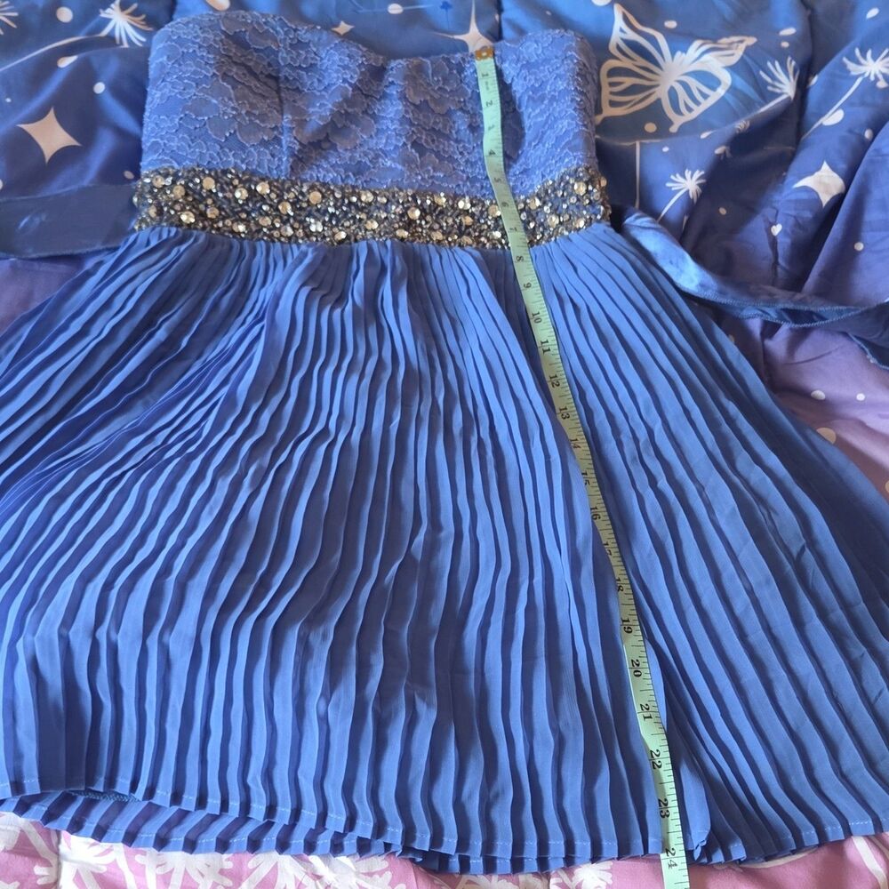 My Michelle Blue Strapless Beaded Sequin Fit & Flare Short Dress Vintage